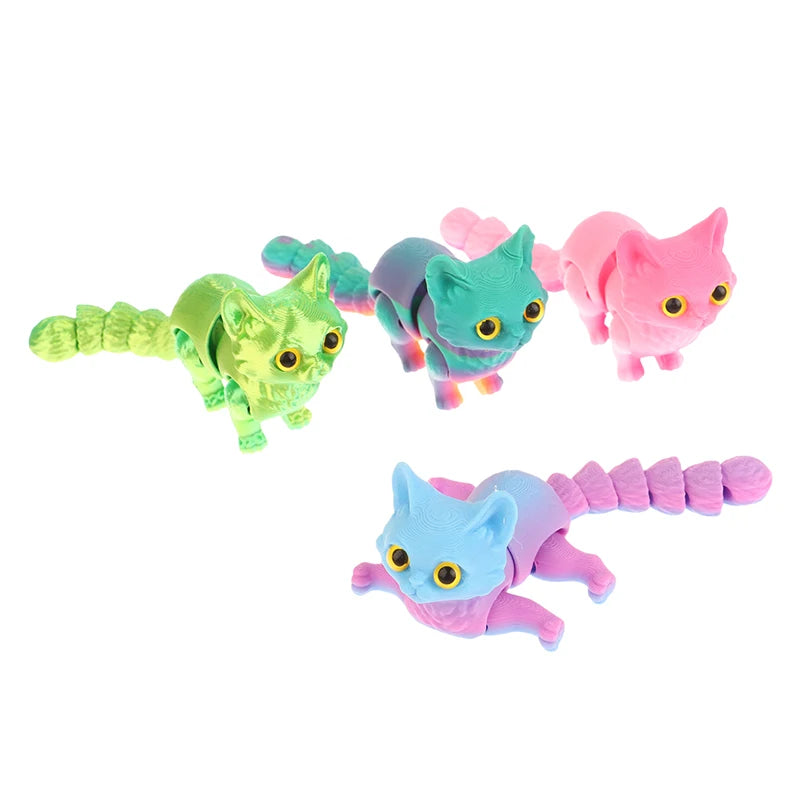 High Quality 1 Piece 3D Printed Cute Kitten With Movable Tail Joint Children's Gift Toy Model Car Ornament