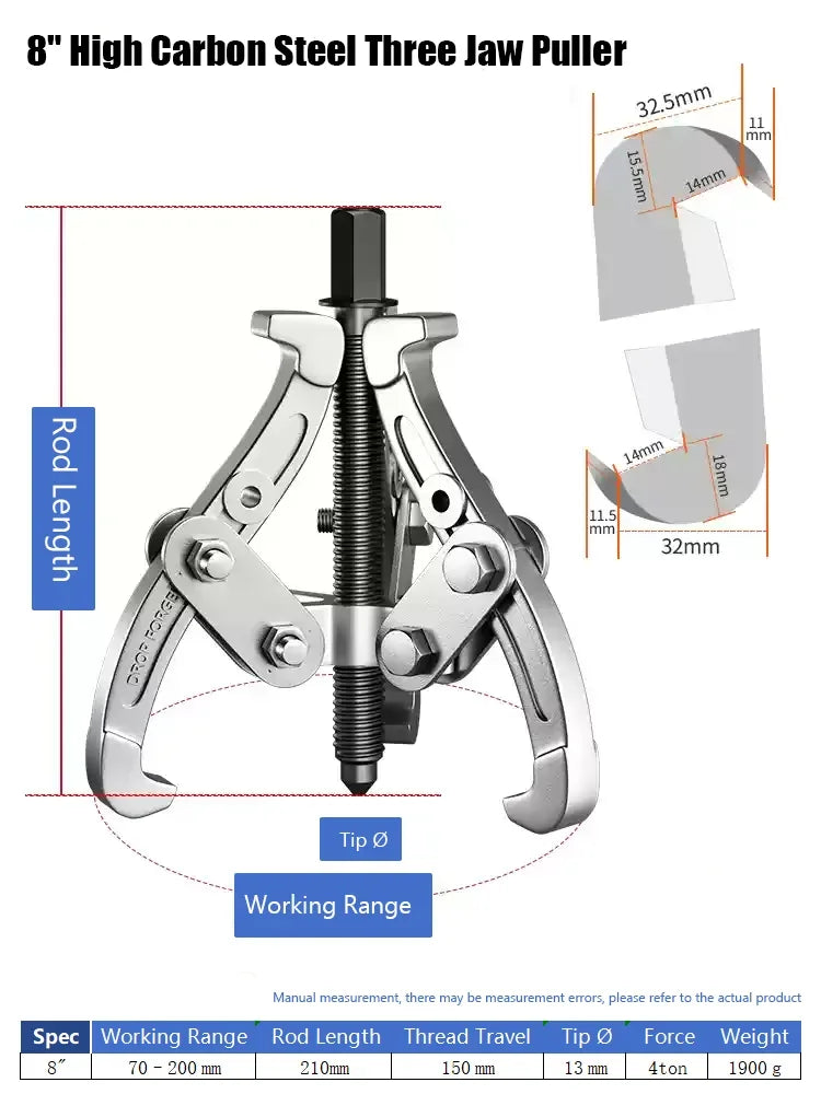 1PCS 8inch Gear Puller 3 Jaw Puller for Bearing Disassembly Rama Professional Universal Bear Disassembly Artifact Hand Tool