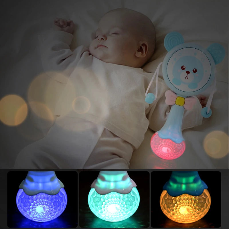 Baby Music Flashing Rattle Toys Rabbit Teether Hand Bells Mobile Infant Stop Weep Tear Rattles Newborn Early Educational Toy 18M