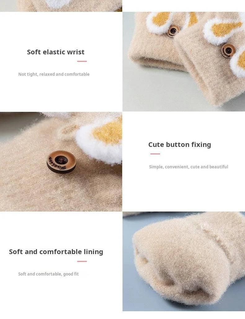 4-11 year old cartoon bunny five finger children's gloves winter thick half finger flip knitted gloves winter new warm gloves