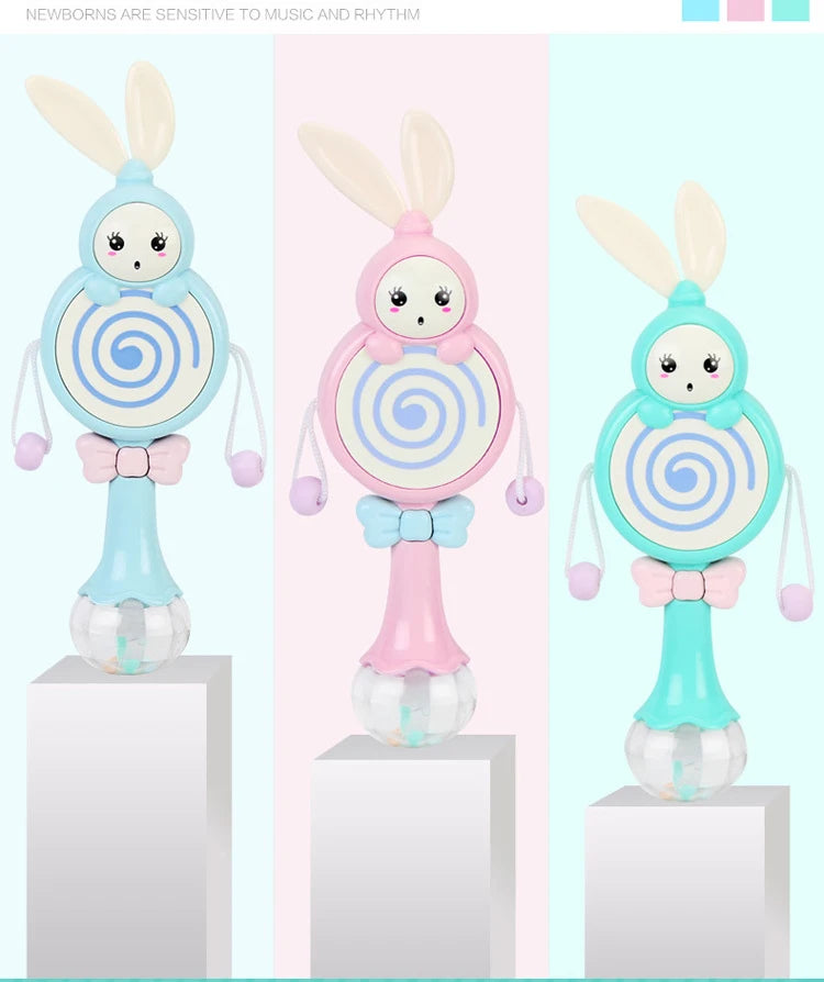 Baby Music Flashing Rattle Toys Rabbit Teether Hand Bells Mobile Infant Stop Weep Tear Rattles Newborn Early Educational Toy 18M