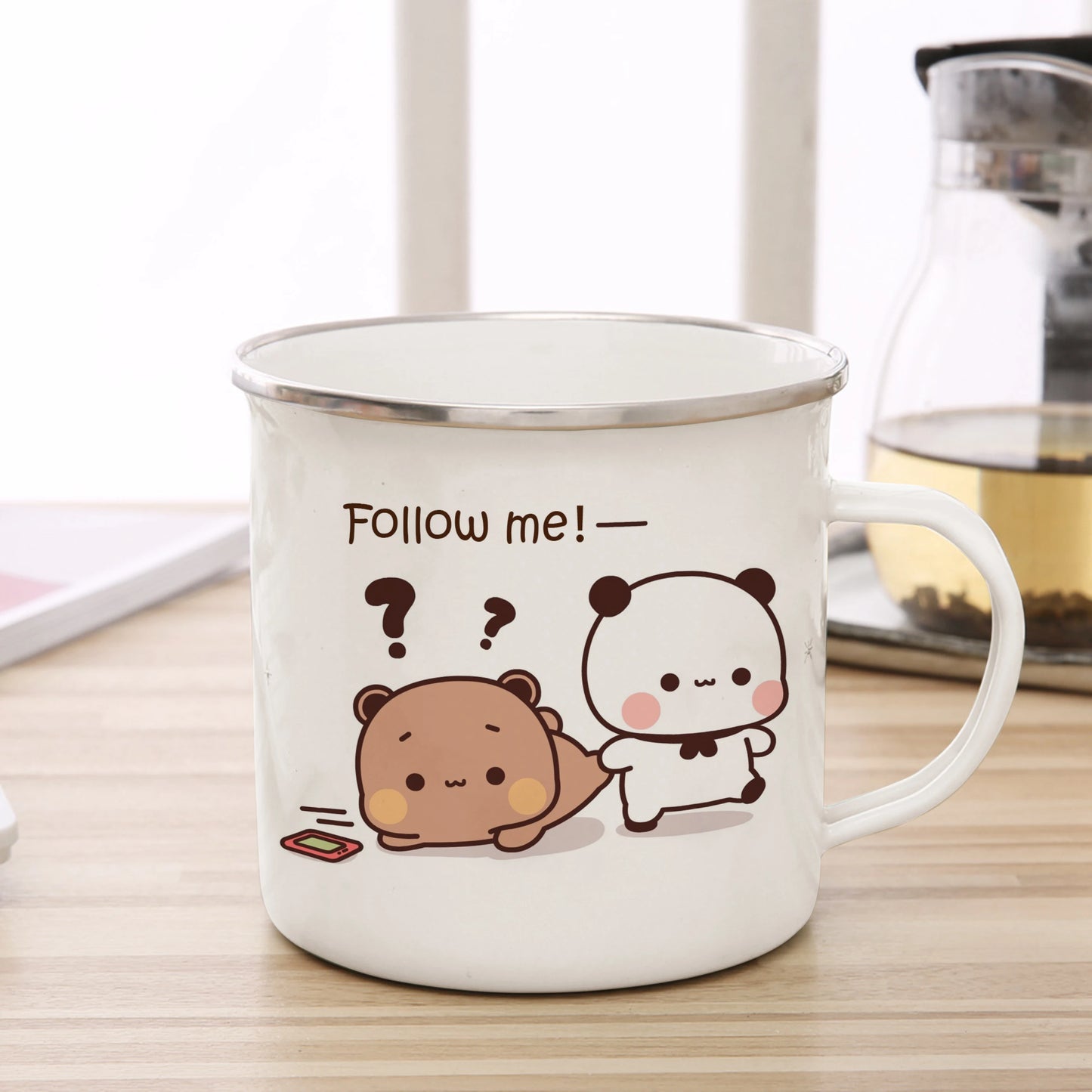 Cartoon Milk Mocha Bear Boob and Doodle Enamel Cup Coffee Tea Cup Cute Animal Breakfast Dessert 11oz Milk Water Cup Couple Gift