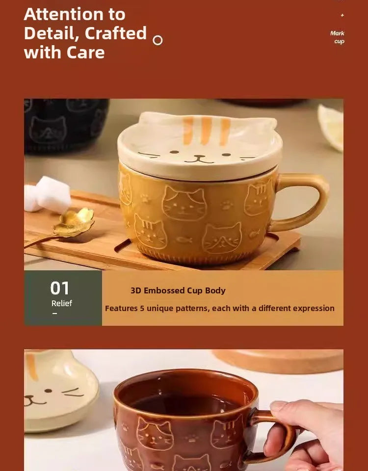 Japanese Sle Cerc Couple Mugs with Lid Dog And  Design Breakfast Cups Hand-Painted Animal Patterns 350ml Capaci