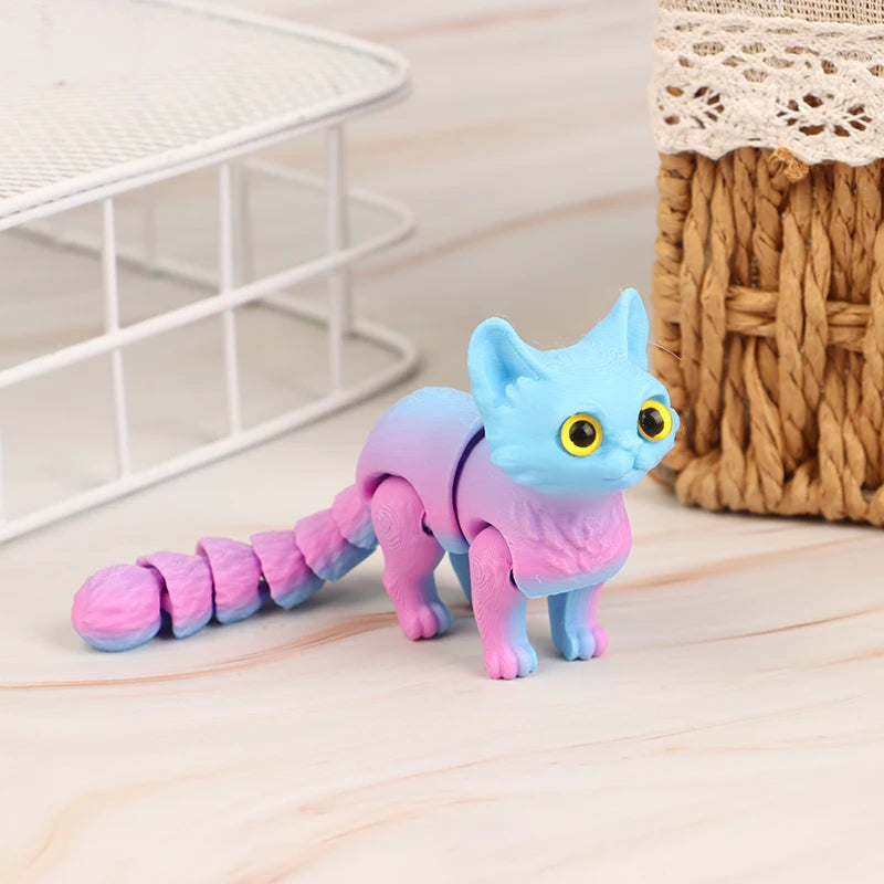 High Quality 1 Piece 3D Printed Cute Kitten With Movable Tail Joint Children's Gift Toy Model Car Ornament
