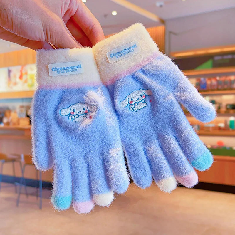 Sanrio Gloves Kawaii My Melody Kuromi Cold-Proof Winter Finger Gloves Plush Screen Touch Warm Children Toddler Christmas Gifts