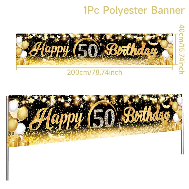 Happy 40 50 60 Birthday Banners 40th 50th 60th Birthday Party Decor Adults Black Gold Birthday Banner Party Supplies
