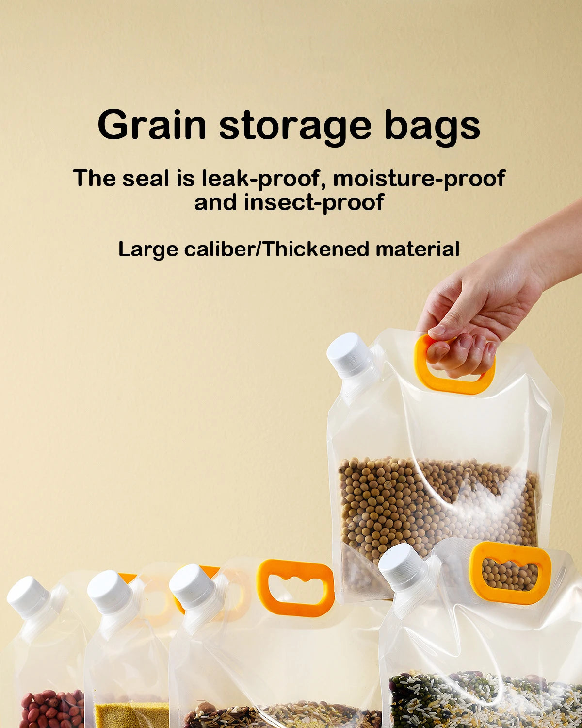 5pcs Grains Sealed Bag Kitchen Insect Proof Moisture Proof Fresh Keeping Storage Bag Recyclable  Transparent Grain Storage Bags