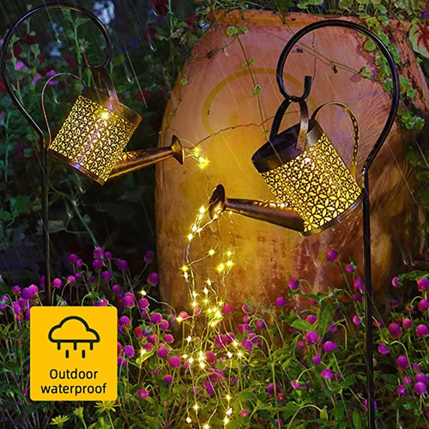 Watering Can with Light Outdoor Solar Light for Garden Art Decor Hanging Solar Lantern Metal Waterproof for Walkway Yard Pathway