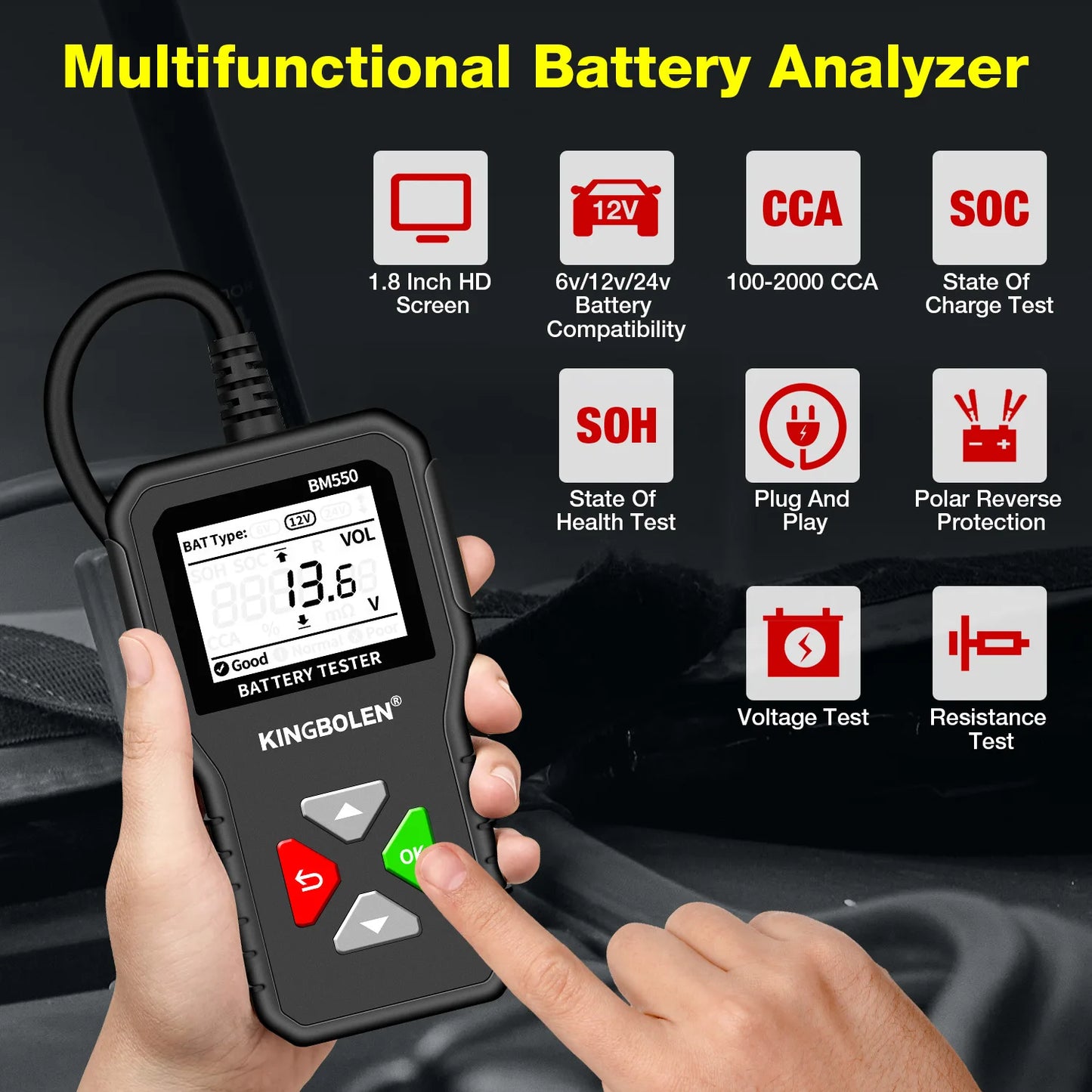 Car Battery Tester 100-2000 CCA Car Battery Tool 6V 12V 24V Car Battery Tester Car Battery Analyzer BM550 Battery Testing Tool