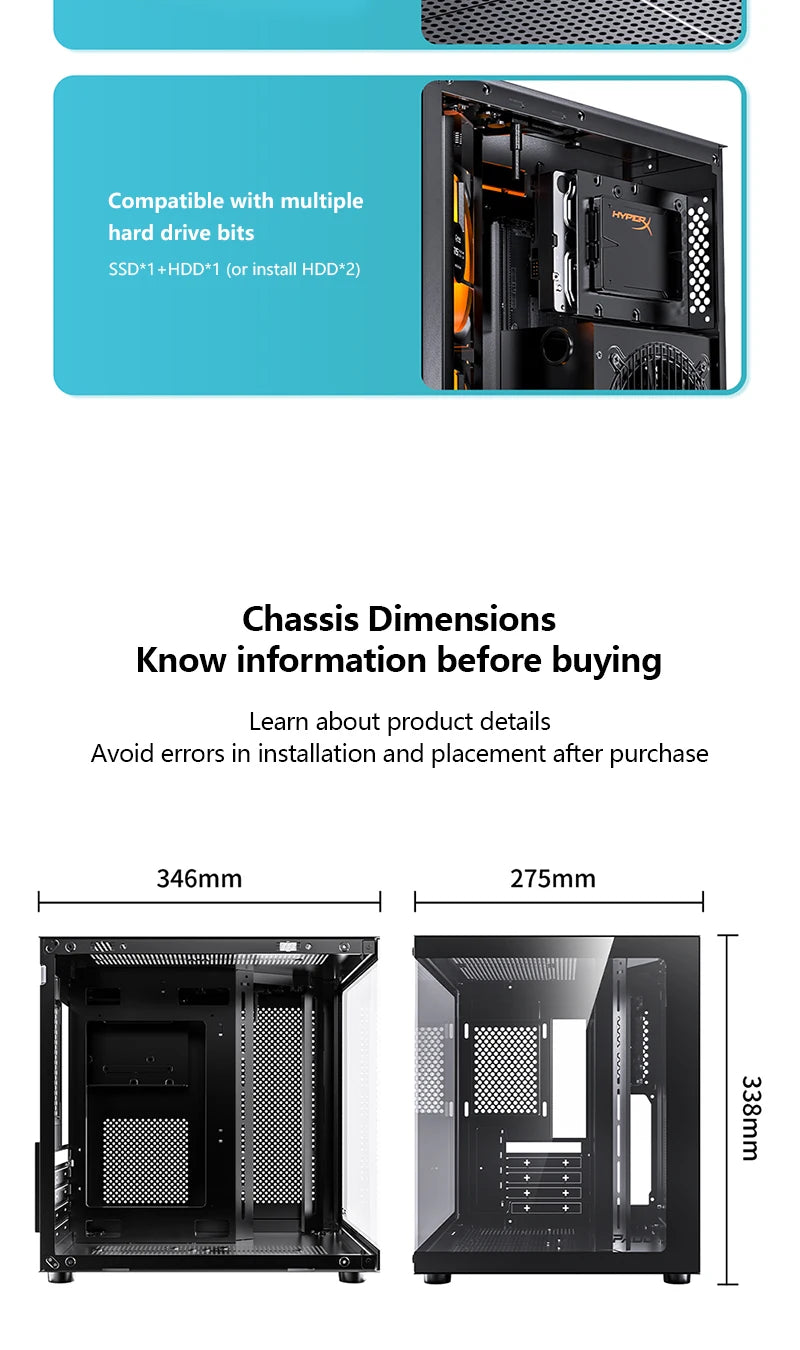 PADO YL Pc Case Sea view Room M-ATX Desktop Computer Main Chassis Without A-pillar Double-Sided Tempered Glass PC gamer cabinet