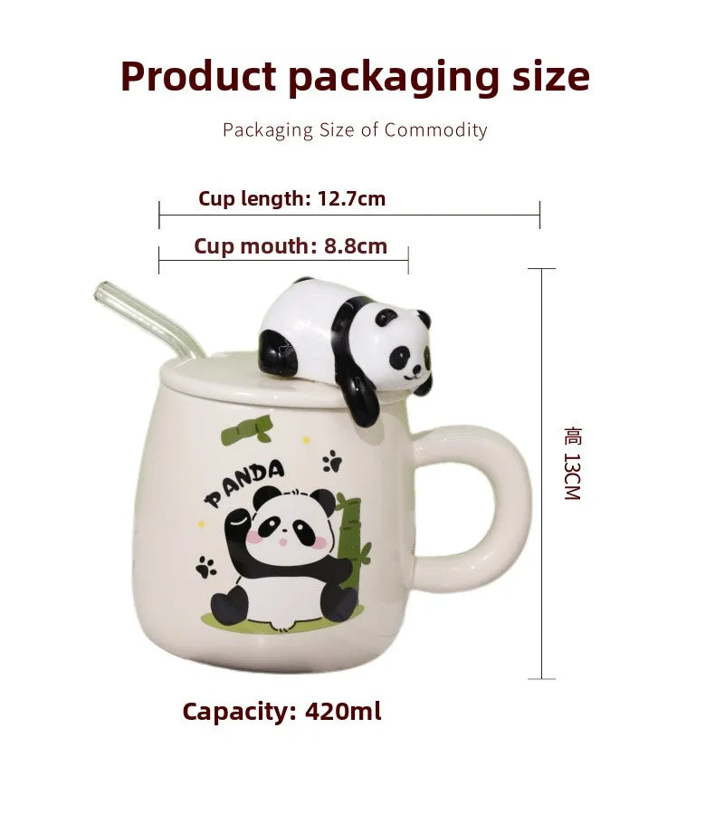 420ml Cute cartoon panda Mug Ceramic Hand-painted Pattern Mug with Lid Spoon Coffee mugs Milk Tea Mugs Breakfast Cup Gift Cup