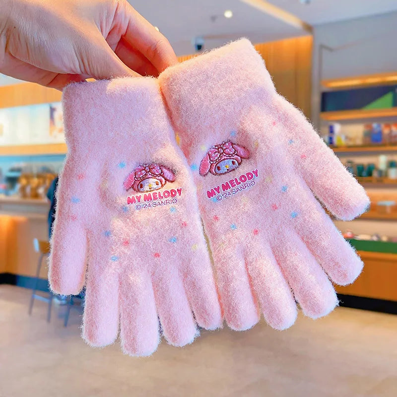 Sanrio Gloves Kawaii My Melody Kuromi Cold-Proof Winter Finger Gloves Plush Screen Touch Warm Children Toddler Christmas Gifts