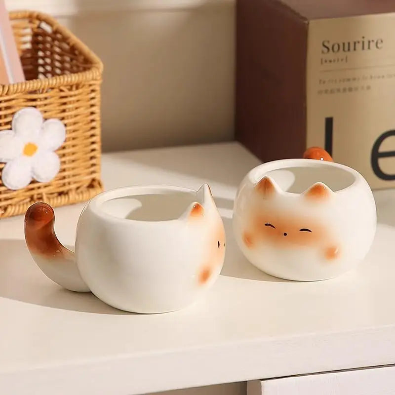 210ml Ceramic Mug Cartoon Siamese Cat Coffee Cup Underglaze Colored Cat Water Cup Home Breakfast Milk Coffee Mug Birthday Gift