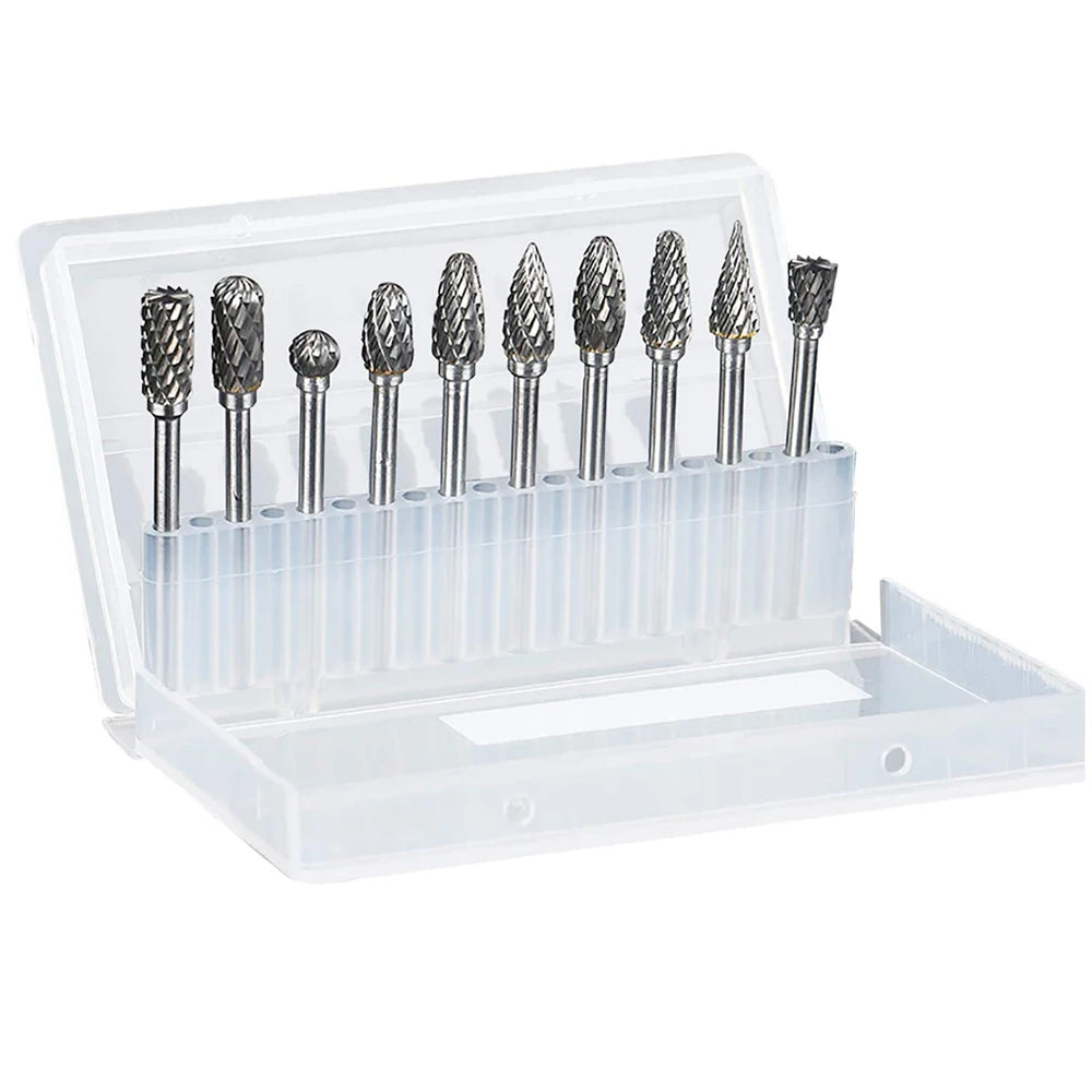 10PCS Carbide Burr Set Compatible with Dremel 1/8" Shank Die Grinder Rotary Tool Rasp Bits Wood Metal Carving Electric Grinding