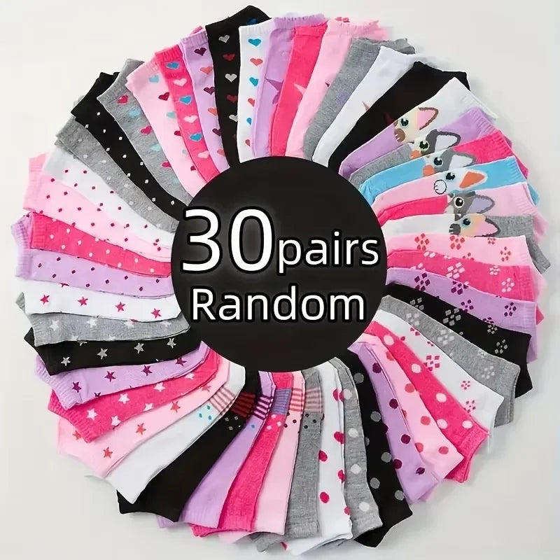 10/20/30/50/100Pairs Heart Print Socks Valentine's Day Candy Colored Ankle Socks Women's Stockings & Hosiery