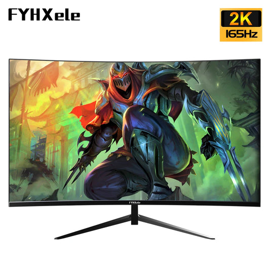 FYHXele 27 Inch Monitor 2K 165hz Curved Gaming Screen10Bit LCD VA For Desktop Displays 1MS HDMI/DP Support G-Sync Free-Sync