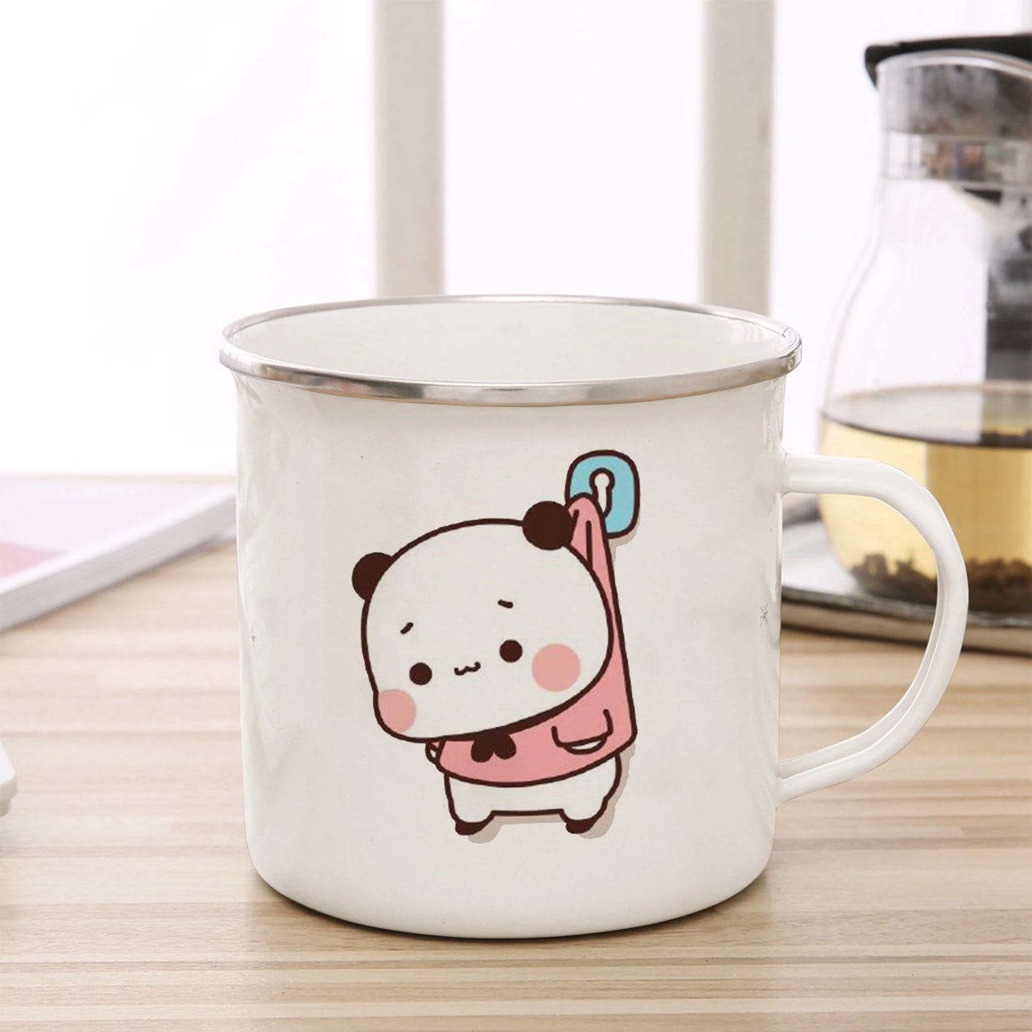 Cartoon Milk Mocha Bear Boob and Doodle Enamel Cup Coffee Tea Cup Cute Animal Breakfast Dessert 11oz Milk Water Cup Couple Gift