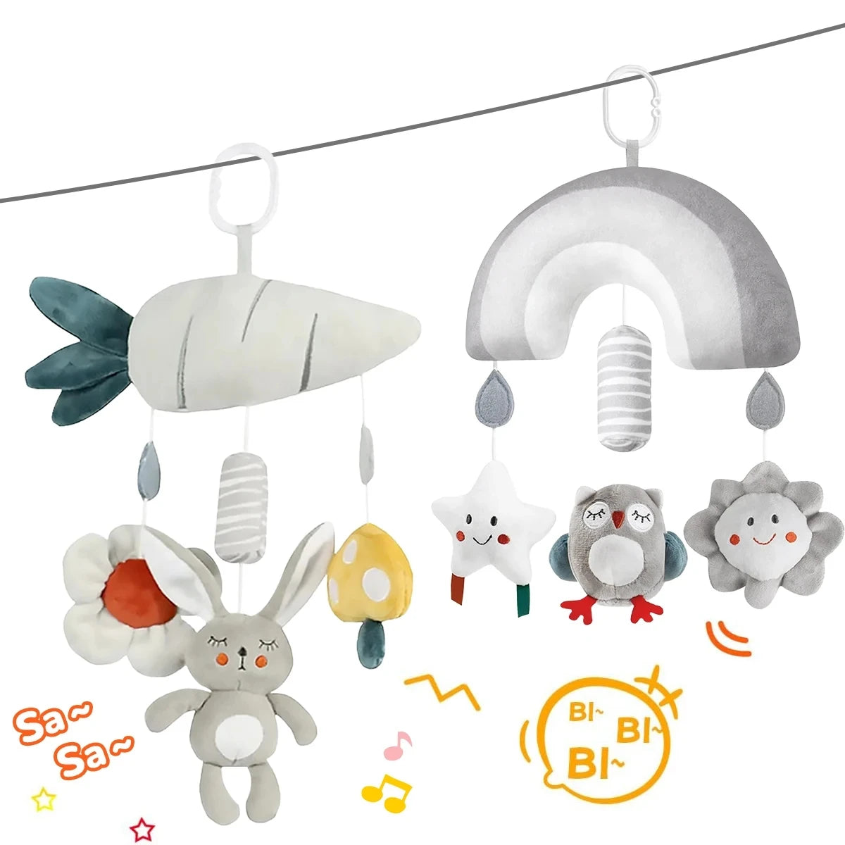 Baby Toys for 0 3 6 12 Months Babies Soft Plush Animal Rattles Stroller Hanging Toy for Baby Car Seat Crib Travel Sensory Toys