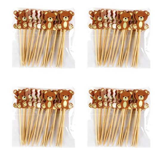 20Pcs Cute Bear Disposable Bamboo Food Pick Baby Shower Santa Dessert Fruit Salad Toothpick Birthday Party Decoration Supplies