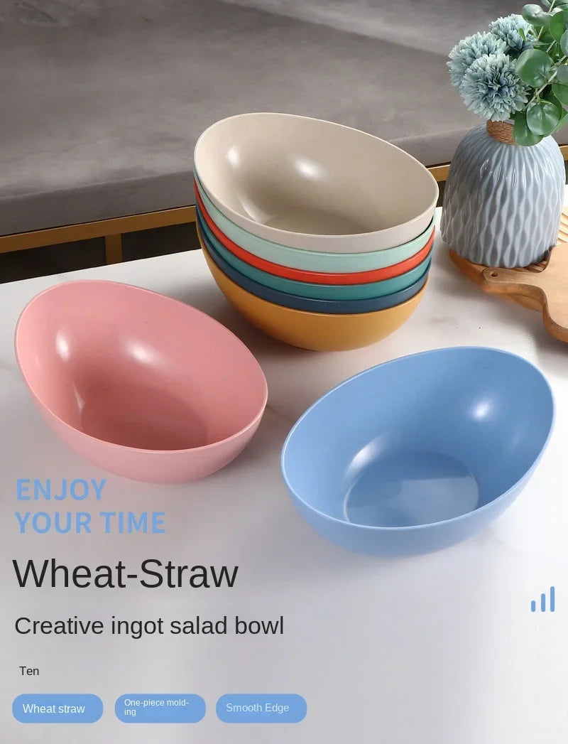 Eco-Friendly Wheat Straw Household Bowl Large Kitchen Fruit Salad Vegetable Dish Creative Microwavable Food Bowl Hot Sale
