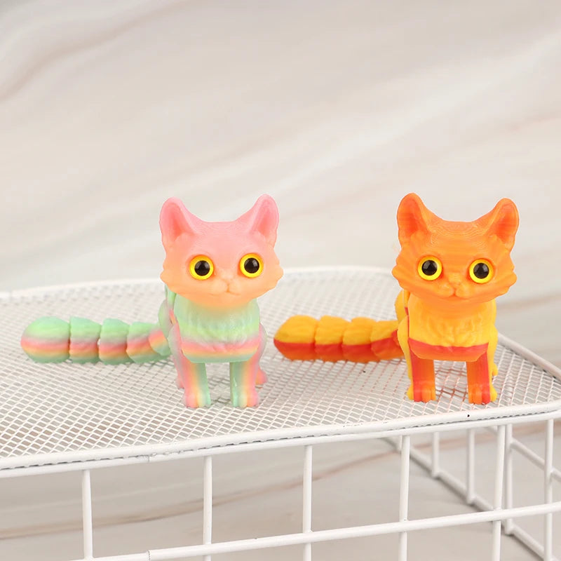 High Quality 1 Piece 3D Printed Cute Kitten With Movable Tail Joint Children's Gift Toy Model Car Ornament