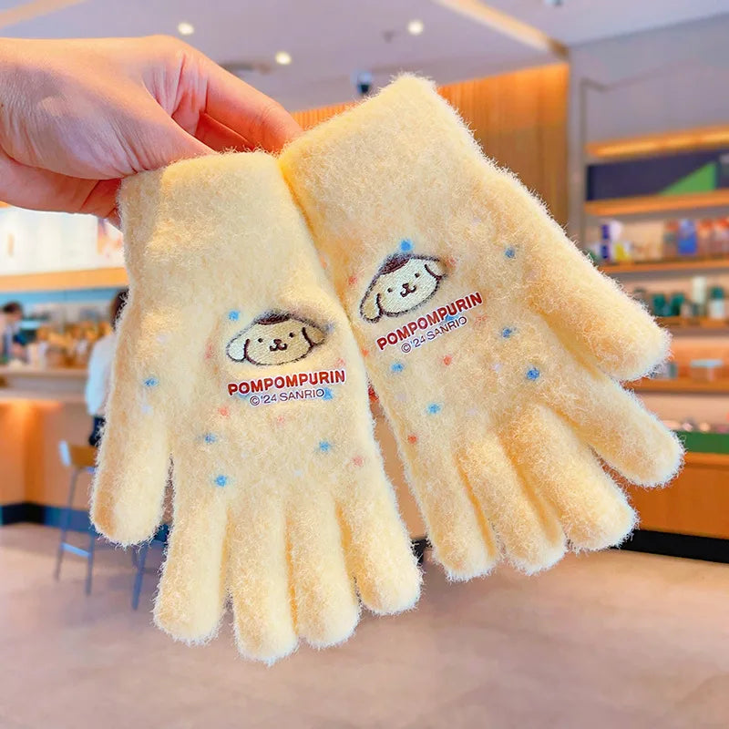 Sanrio Gloves Kawaii My Melody Kuromi Cold-Proof Winter Finger Gloves Plush Screen Touch Warm Children Toddler Christmas Gifts