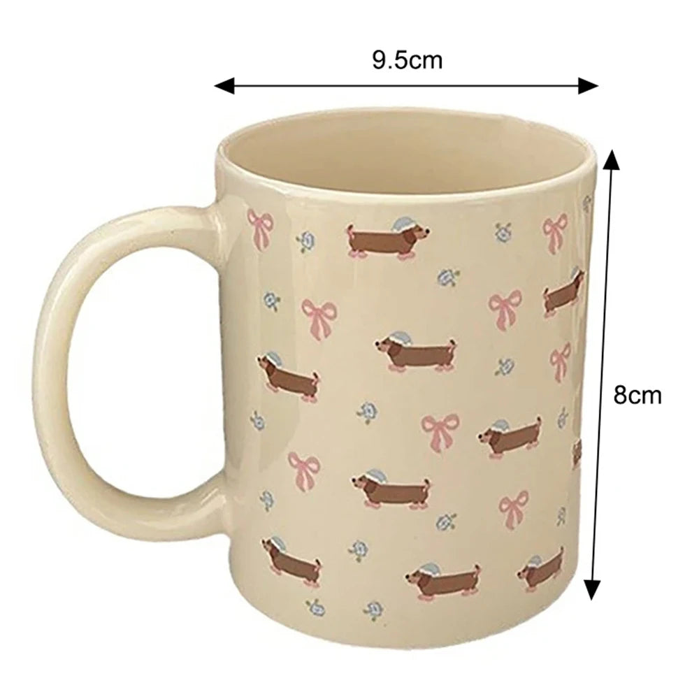 340ml Korean Style Cute Dachshund Pattern Ceramic Mug With Handle Coffee Cup Oatmeal Breakfast Mug Kitchen Drinkware