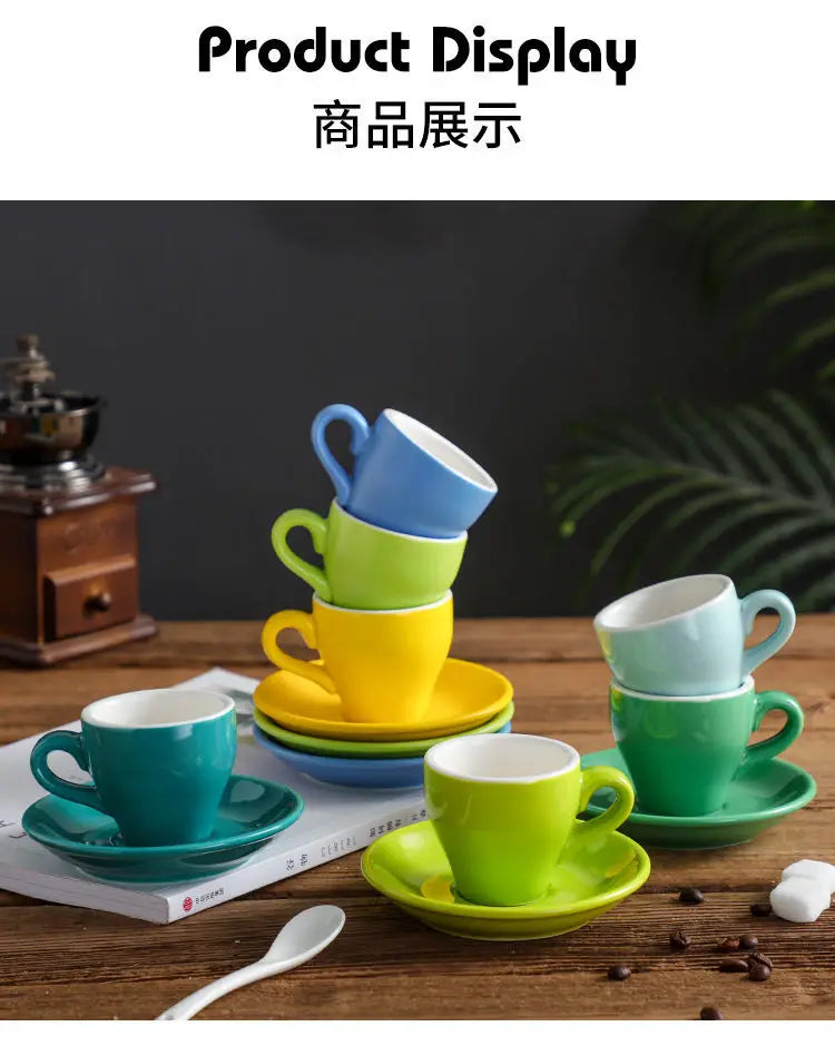 Thickened Ceramic Coffee Cup Set 80ML Italian Espresso Cup Plate Small Cup Colorful with Plate Spoon Drinkware