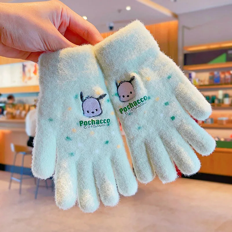 Sanrio Gloves Kawaii My Melody Kuromi Cold-Proof Winter Finger Gloves Plush Screen Touch Warm Children Toddler Christmas Gifts