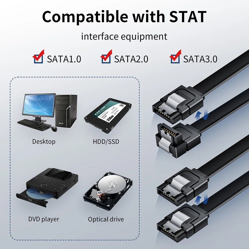 Genuine SATA III Cable 6.0 Gbps Sata 3 Sata III cable cable with Locking Latch Angle Sata 3.0 cable for SSD 2.5",3.5''HDD Drive