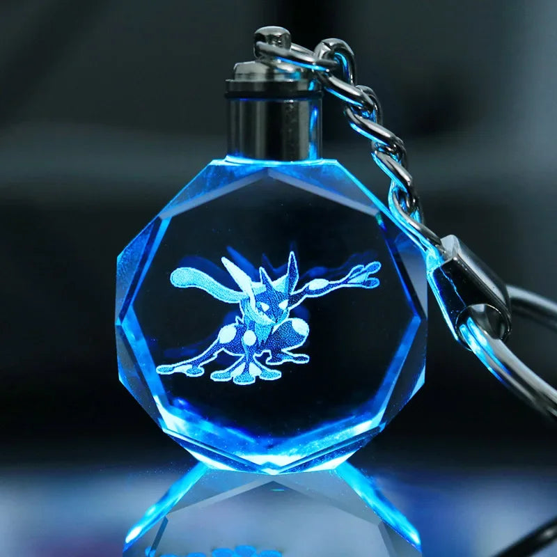 Pokemon Pikachu 3D Luminous Keychain Charizard Mewtwo Figures Toy Crystal Doll Night Light Metal Pendant Kid Birthday Gift
