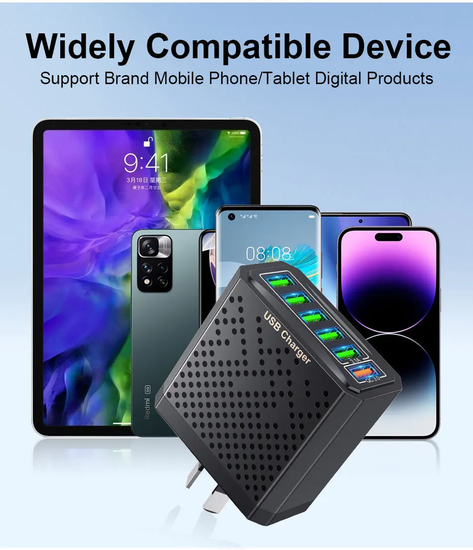 AU Plug Fast Charger 6 IN 1 6 Ports Multii Charger USB Fast Charging Charger 3.1A QC3.0 Quick Charger Adaper Australian Charger