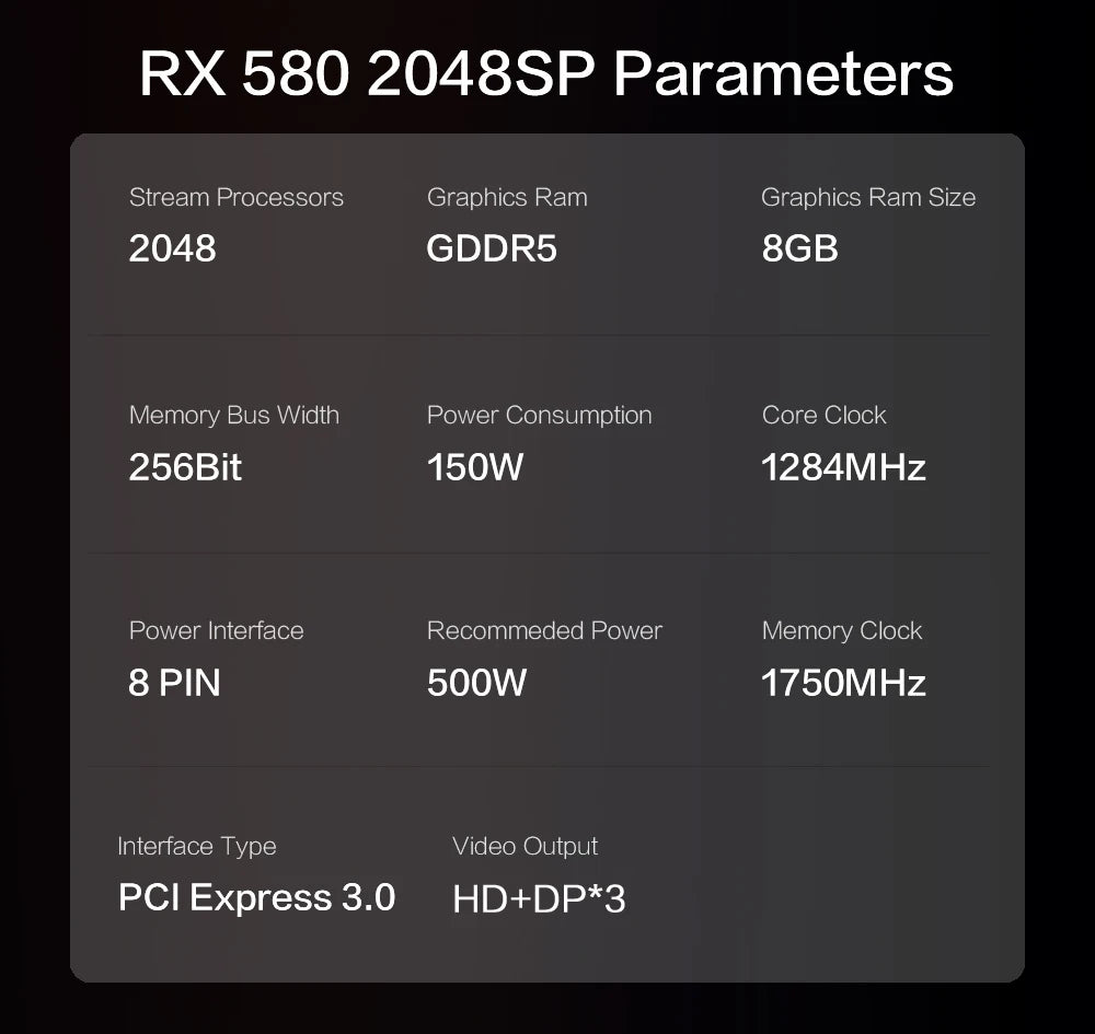 MLLSE AMD RX 580 8GB 2048SP Gaming Graphics Card GDDR5 256Bit PCI-E 3.0 ×16 8Pin Radeon GPU Rx 580 Video Card Placa De Video