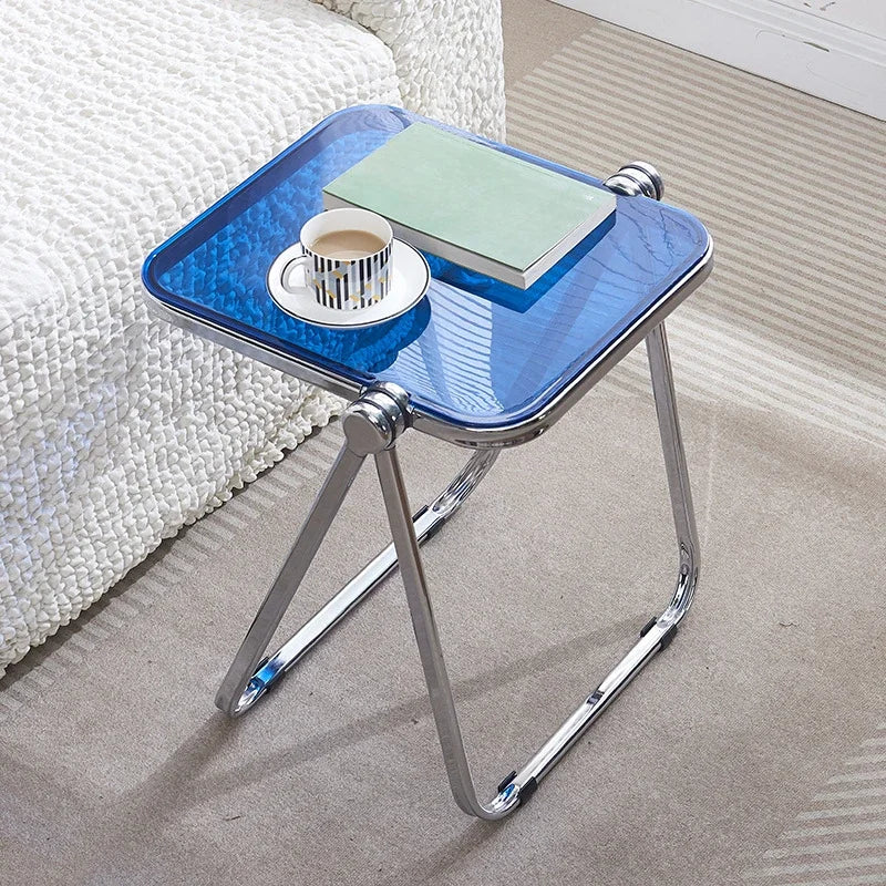 Foldable transparent thick small coffee table, simple computer desk, sofa edge table, light luxury coffee table, small desk