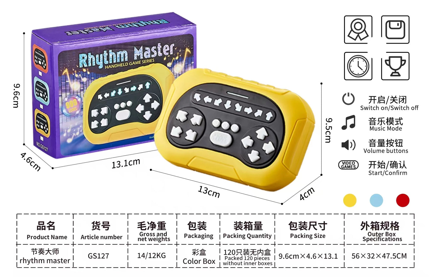 ZLang Dancing Handheld Memory Game Quick Push Game Fidget Toys for Adults Rhythm Handheld Game Machine Light Up Stress Relief