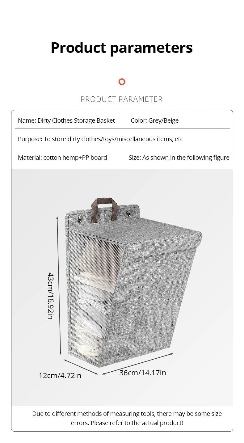 1pc Foldable Adhesive Laundry Basket Hamper, Multifunctional Punch Free Wall Hanging Washing Clothes Mesh Hook Organizer