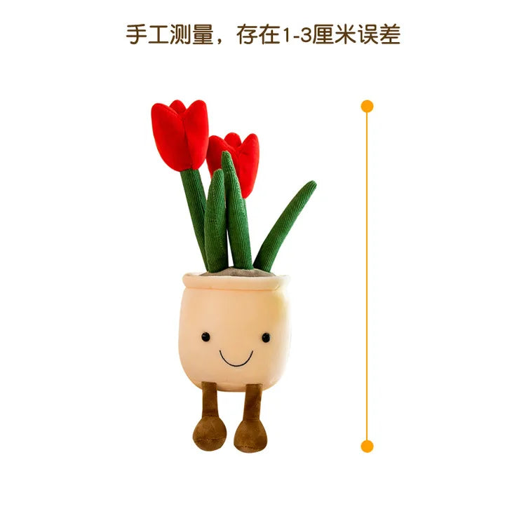 Lifelike Tulip Succulent Plants Plush Stuffed Decoration Toy Soft Decor Doll Potted Flowers Pillow for Girls Gift