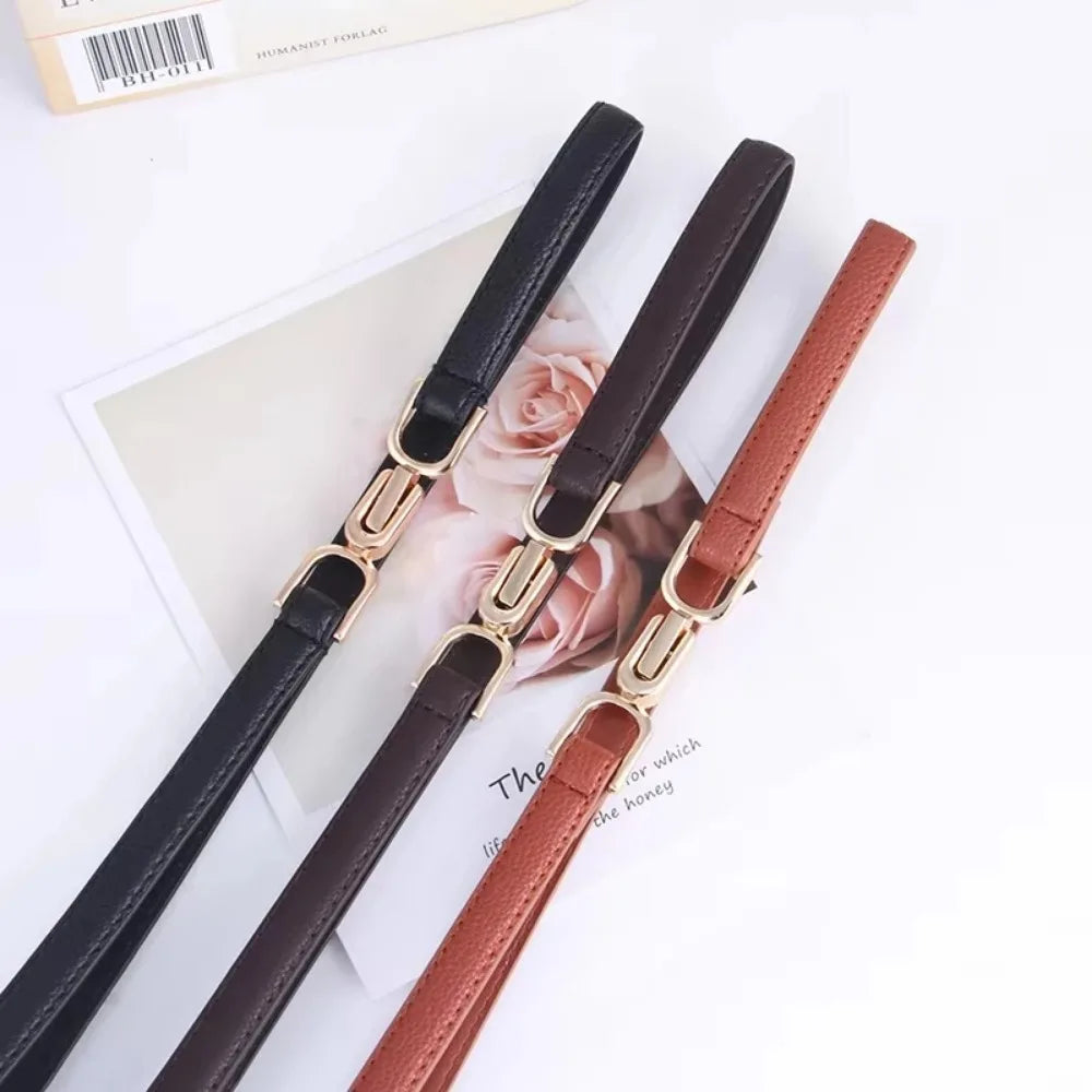 Women's belt-style fashion and simple decorative dress with a fitted waist and versatile black thin belt