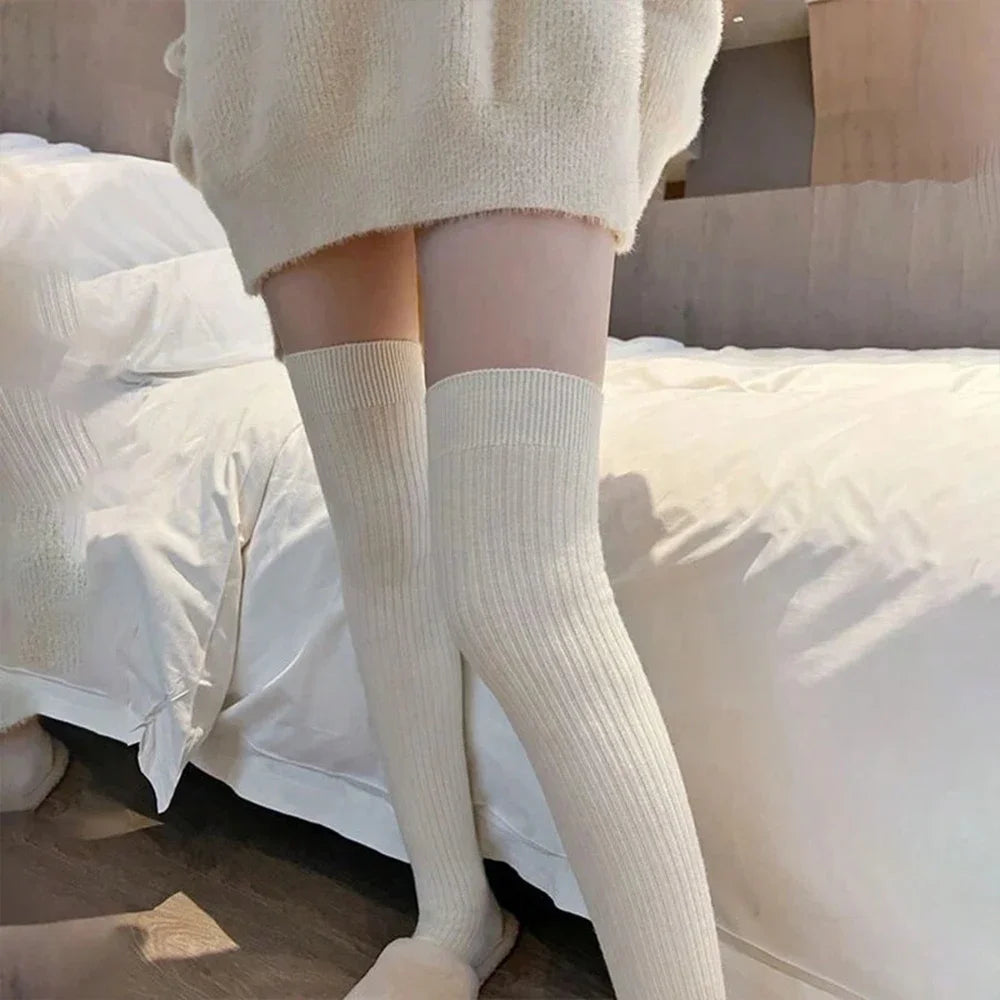 1/3 Pairs Women Classic Striped Knee High Stockings Fashionable Versatile Black White Gray Solid Color Comfortable Stockings ﻿