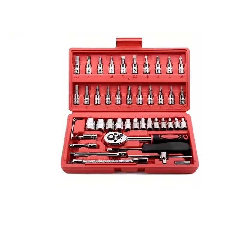 46pcs/Set Socket Wrench Diy Repair Tool Kit Ratchet Screwdriver for Car Repair Hardware Toolbox for Auto Repairing and Household