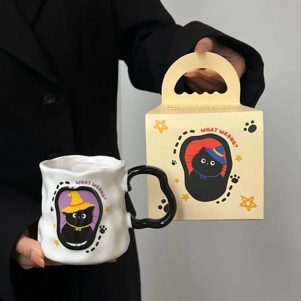 Irregular Cat Ceramic Mug, Birthday Gift Cup for Girlfriends and Girls, Creative Party Souvenir Gift Box Packaging Drinkware