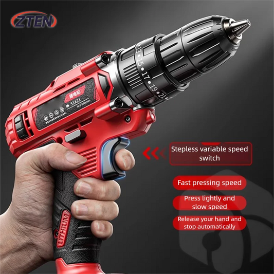 Multi functional 21V Electric Drill Handheld Dual Speed Impact Lithium Drill Cordless Screwdriver Small Electric Power Tools