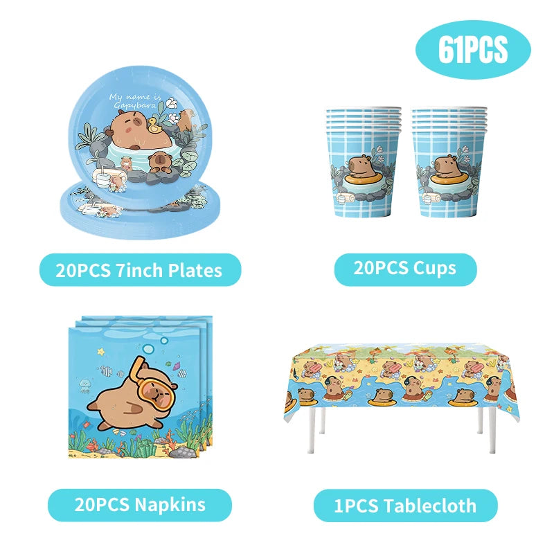 Capybara Birthday Party Decorations Tableware Set Cups Plates Napkins Tablecloth Straws Capybara Balloons Toy Girls Party Favors