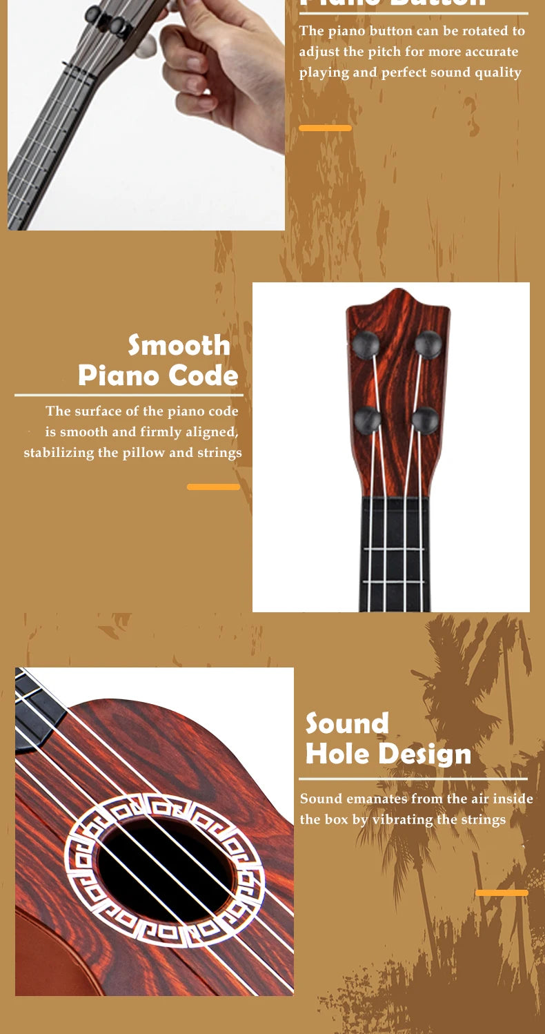 Toy Ukulele Classical Guitar Musical Instrument, Kids Play Early Educational Learning, Adjustable Atrings with Paddles 2 Colors