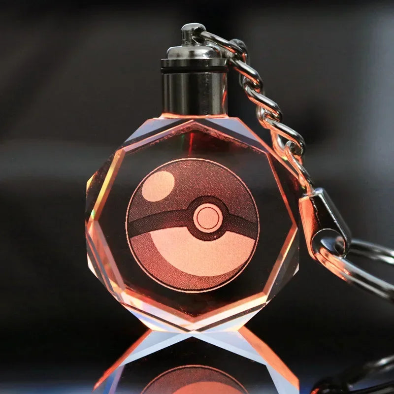 Pokemon Pikachu 3D Luminous Keychain Charizard Mewtwo Figures Toy Crystal Doll Night Light Metal Pendant Kid Birthday Gift