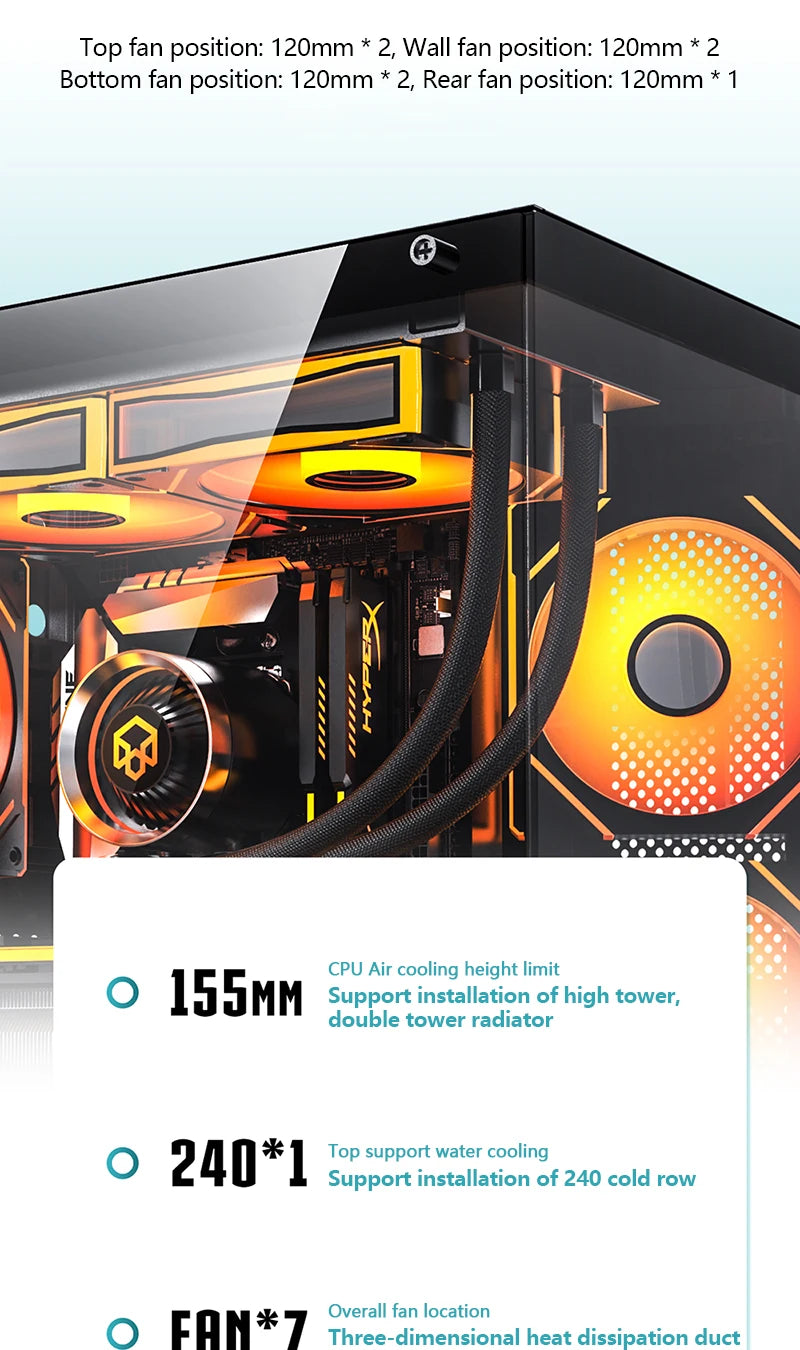 PADO YL M-ATX Gaming PC Case Desktop 270° Sea View Room Computer Case Without A-pillar Double-Sided Transparent PC Gamer Cabinet