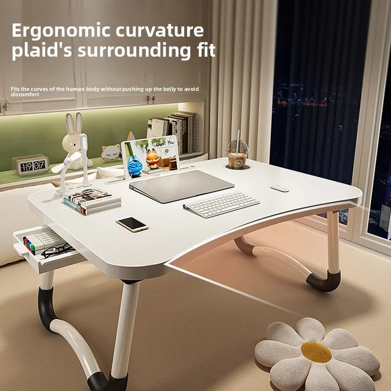 Foldable Laptop Table for Bed & Office Study Portable Black Brushed Modern Simple Design with Drawers Lazy Folding Desk