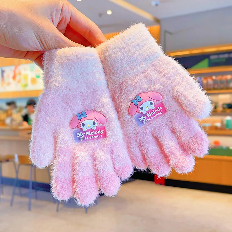 Sanrio Gloves Kawaii My Melody Kuromi Cold-Proof Winter Finger Gloves Plush Screen Touch Warm Children Toddler Christmas Gifts