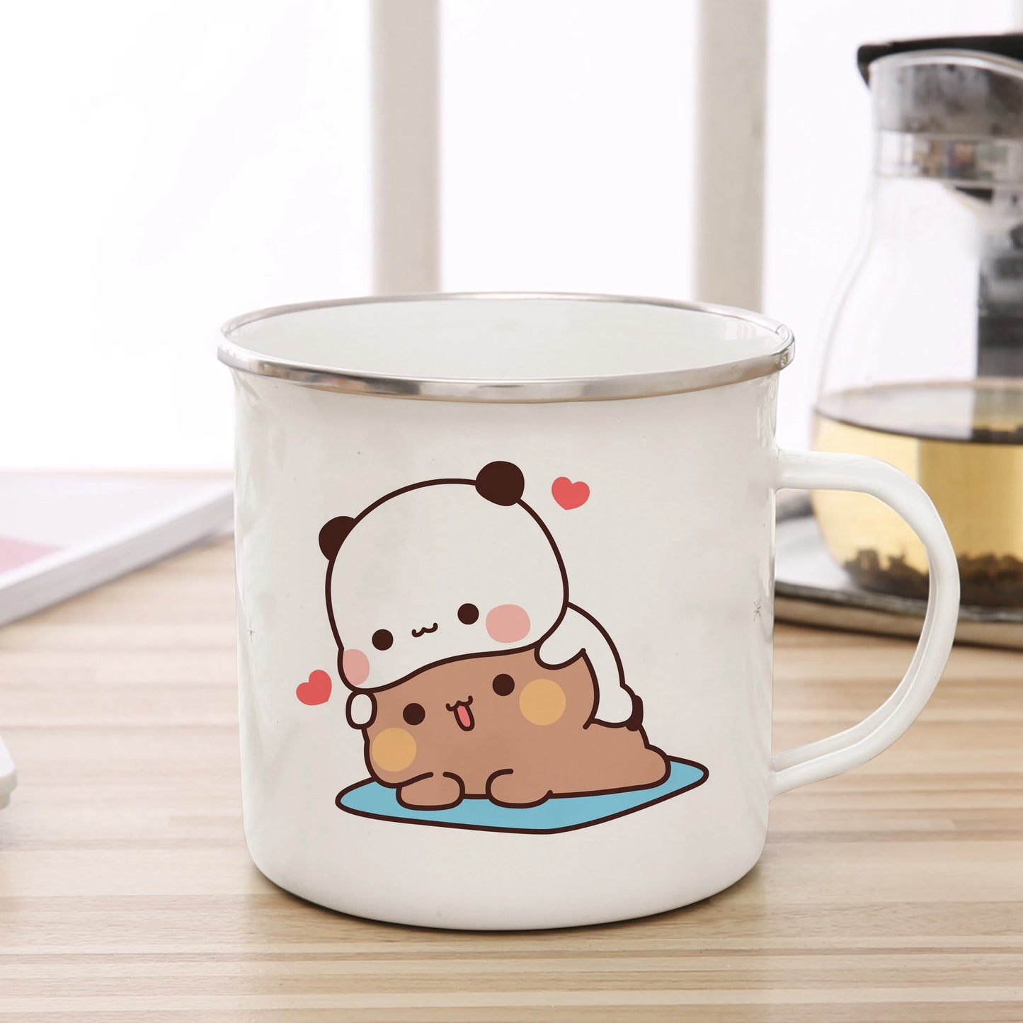 Cartoon Milk Mocha Bear Boob and Doodle Enamel Cup Coffee Tea Cup Cute Animal Breakfast Dessert 11oz Milk Water Cup Couple Gift