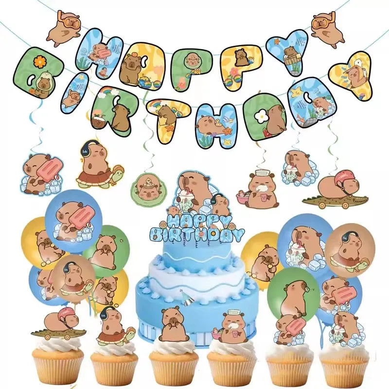 Capybara Birthday Party Decorations Tableware Set Cups Plates Napkins Tablecloth Straws Capybara Balloons Toy Girls Party Favors